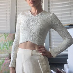 NICHOLAS White Long Sleeve Embossed Textured Top